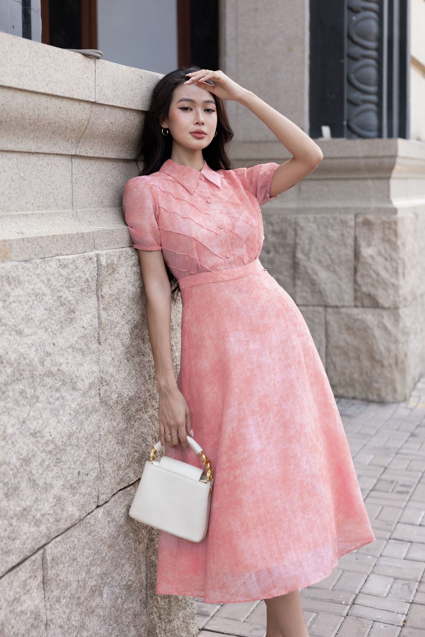 ĐẦM HỒNG LOANG CỔ BẺ D03172