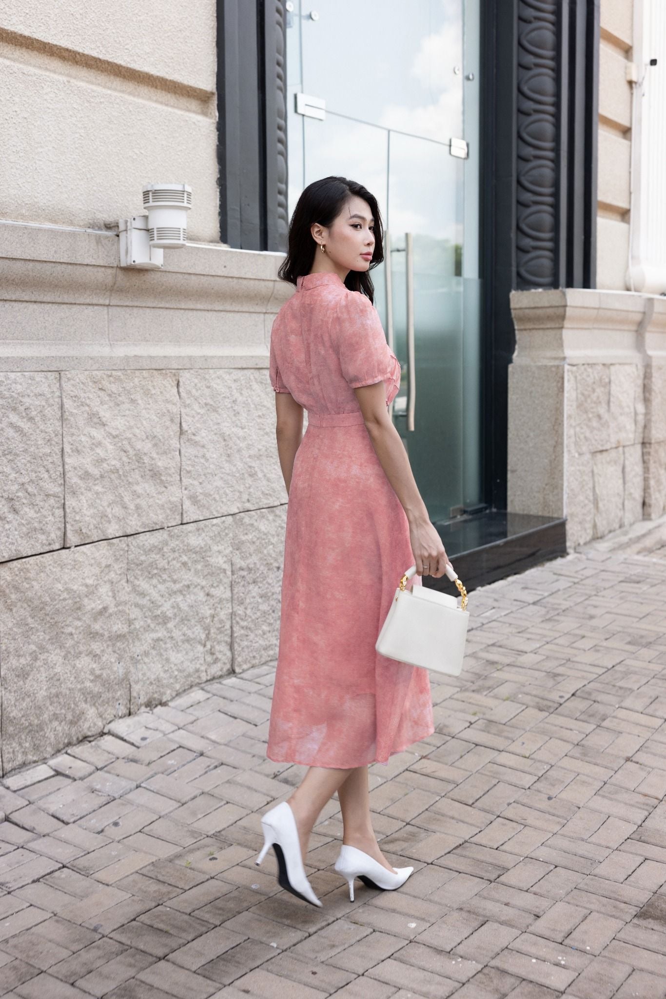 ĐẦM HỒNG LOANG CỔ BẺ D03172