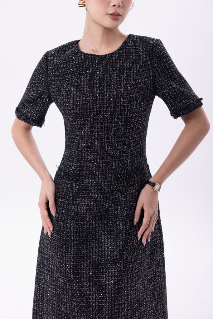  ĐẦM DẠ TWEED PHỐI KIM TUYẾN D05152 