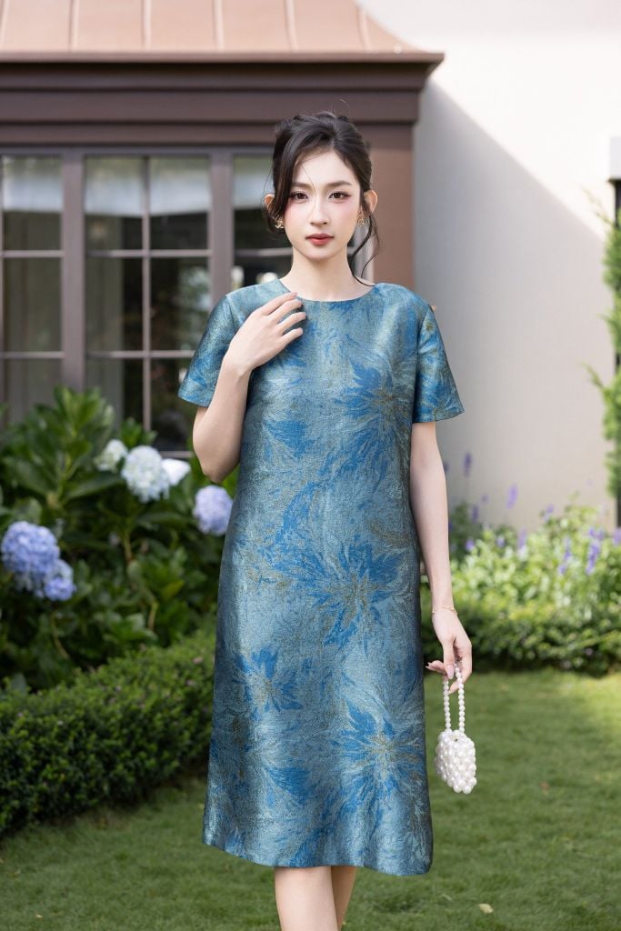 ĐẦM GẤM HOA XANH D05942