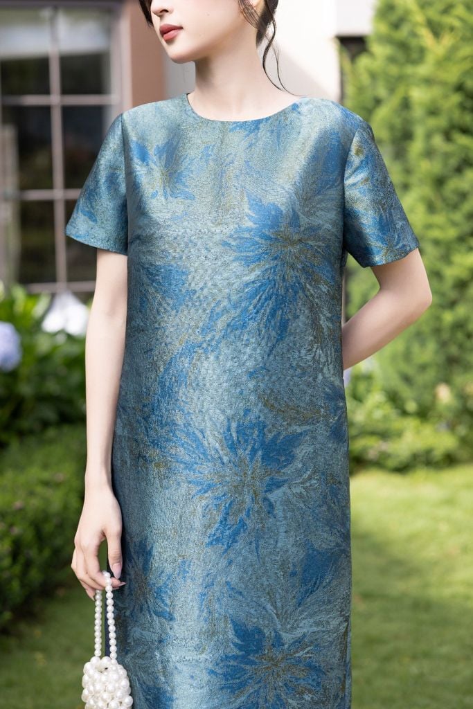  ĐẦM GẤM HOA XANH D05942 