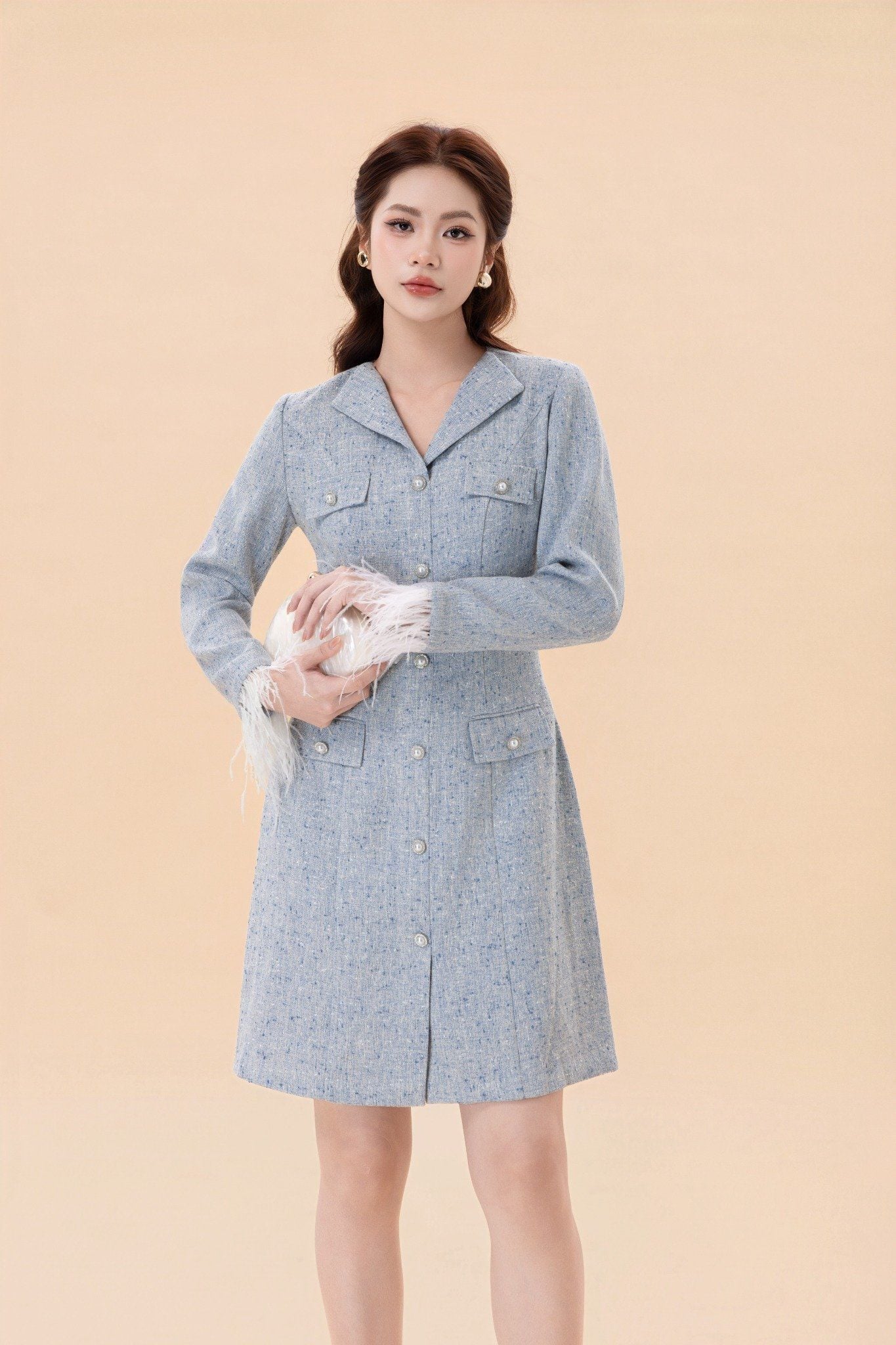 ĐẦM DẠ TAY LÔNG D06522