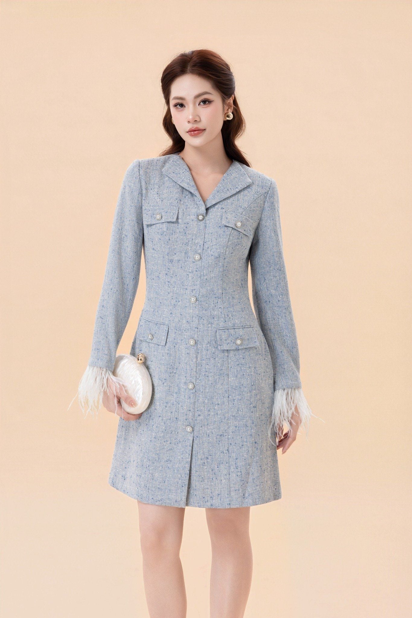 ĐẦM DẠ TAY LÔNG D06522