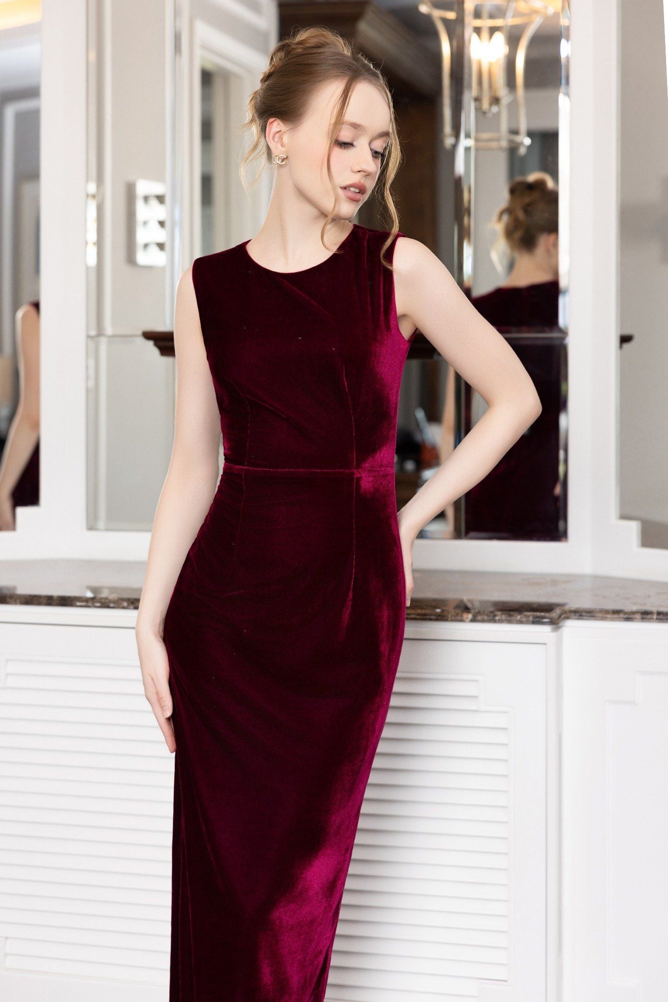 ĐẦM NHUNG ĐÍNH CƯỜM D06712