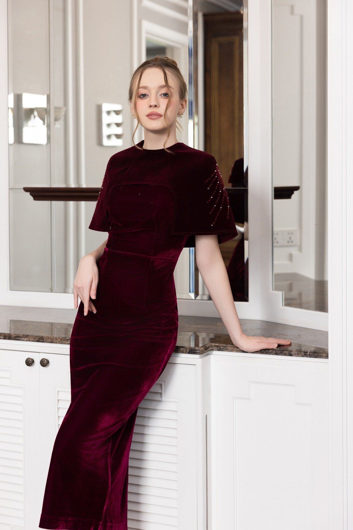 ĐẦM NHUNG ĐÍNH CƯỜM D06712