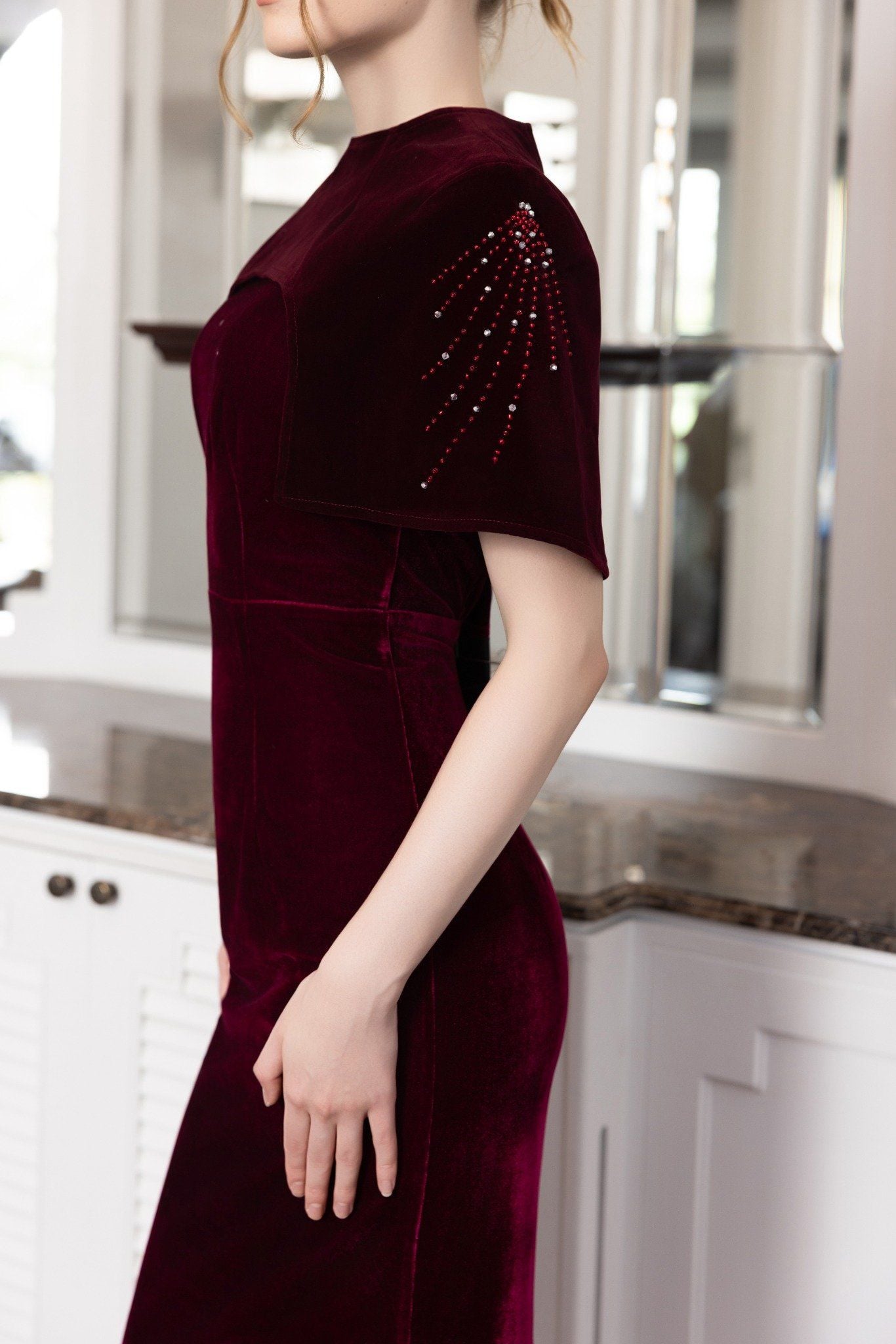 ĐẦM NHUNG ĐÍNH CƯỜM D06712