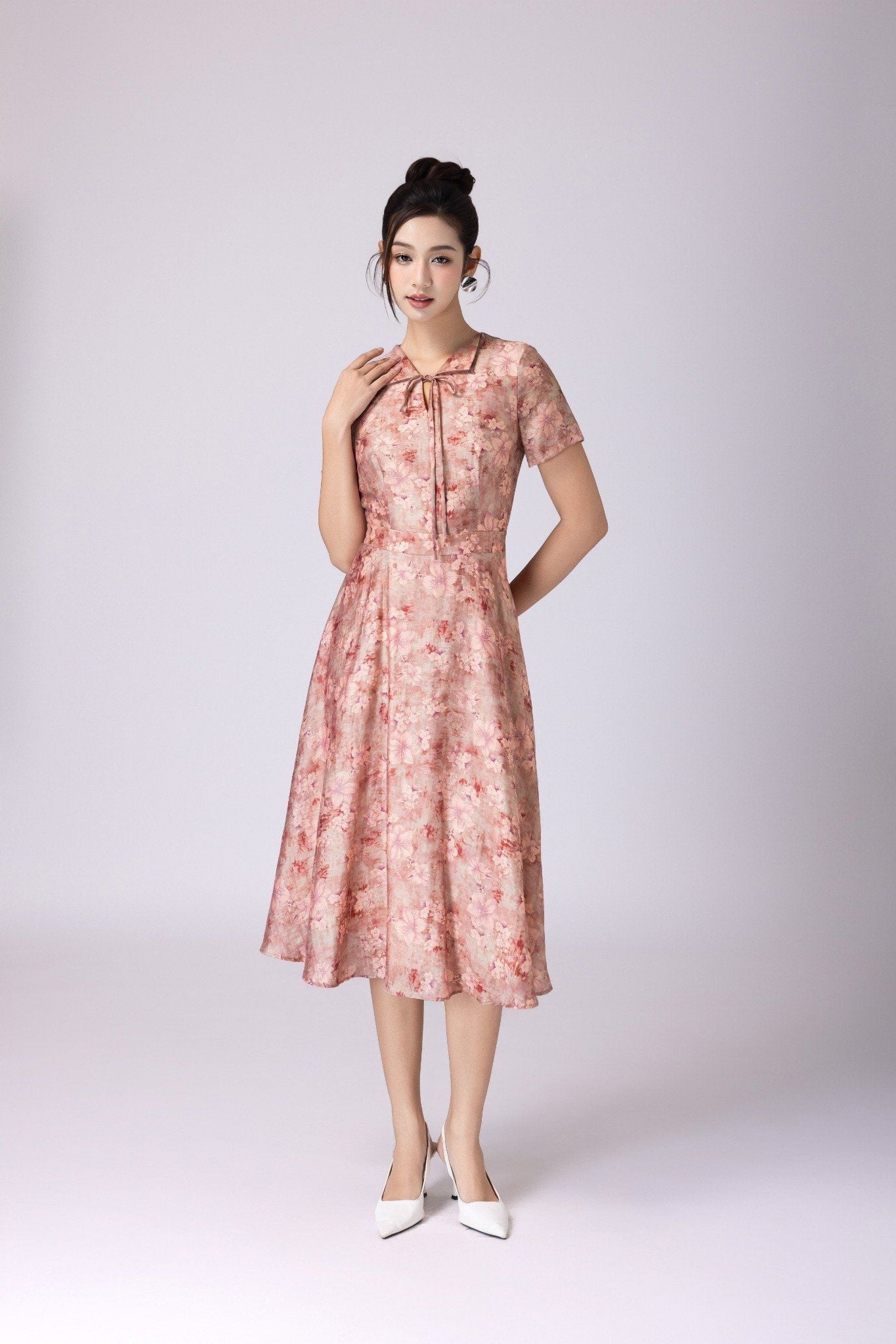 ĐẦM TƠ HOA CỔ BẺ D07032