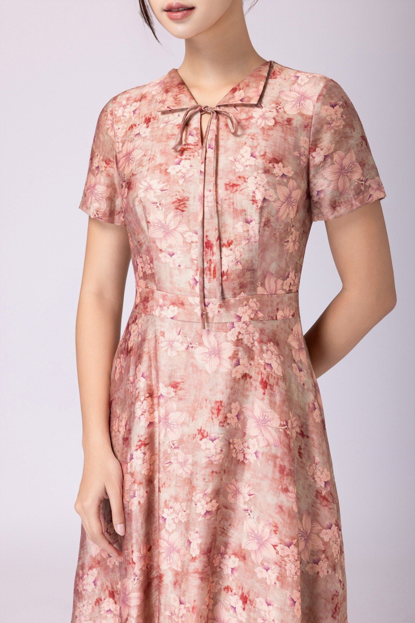 ĐẦM TƠ HOA CỔ BẺ D07032