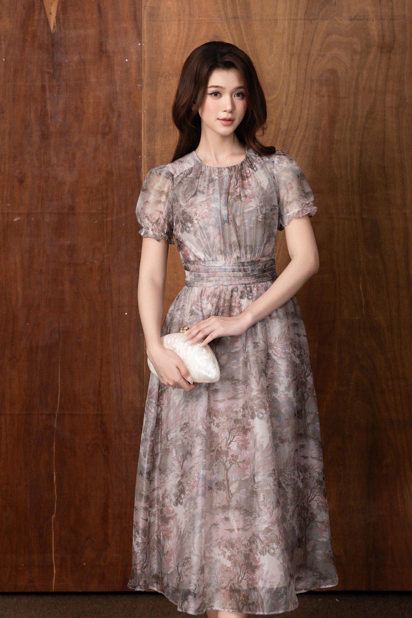 ĐẦM HOẠ TIẾT TAY BỒNG D07232