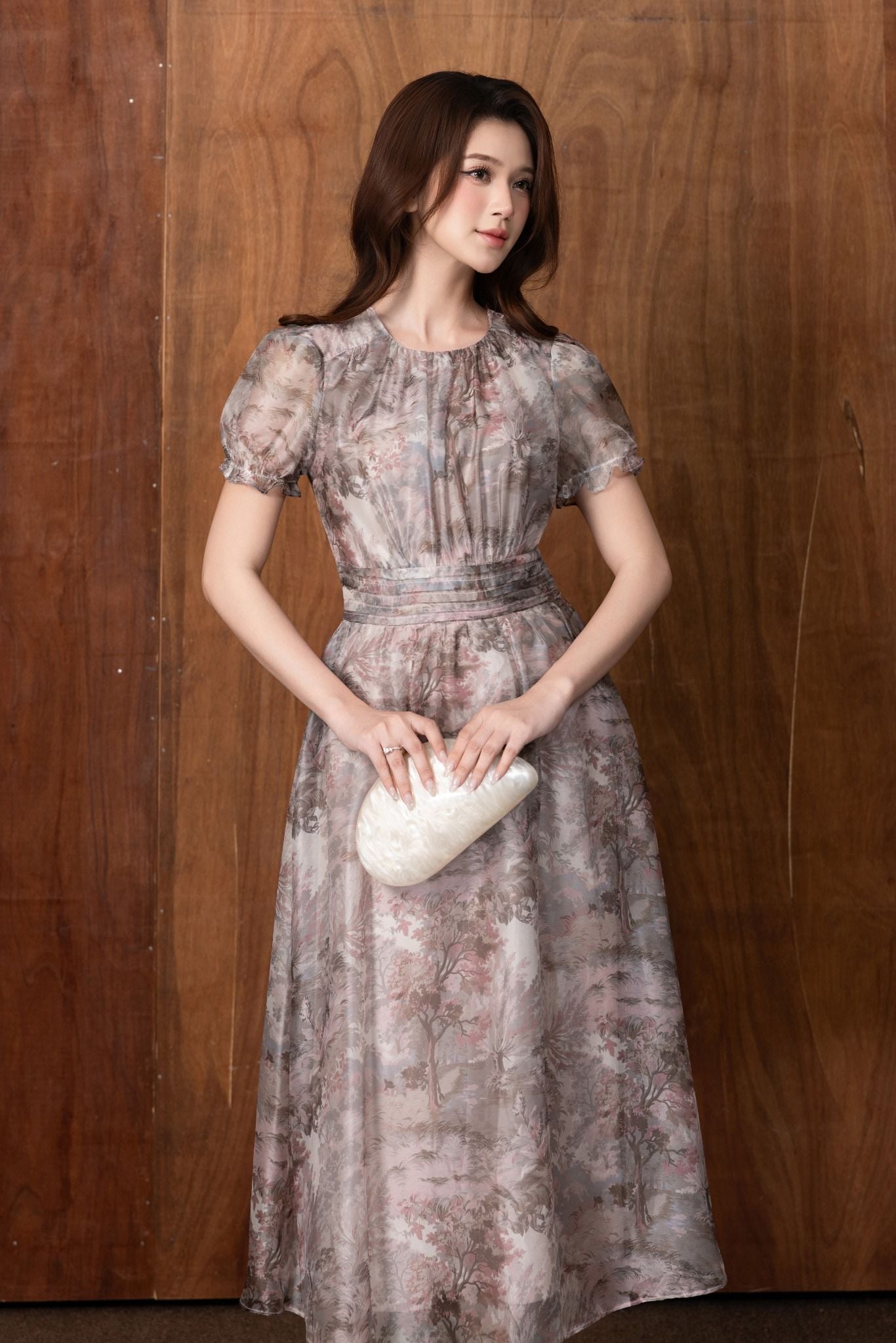 ĐẦM HOẠ TIẾT TAY BỒNG D07232