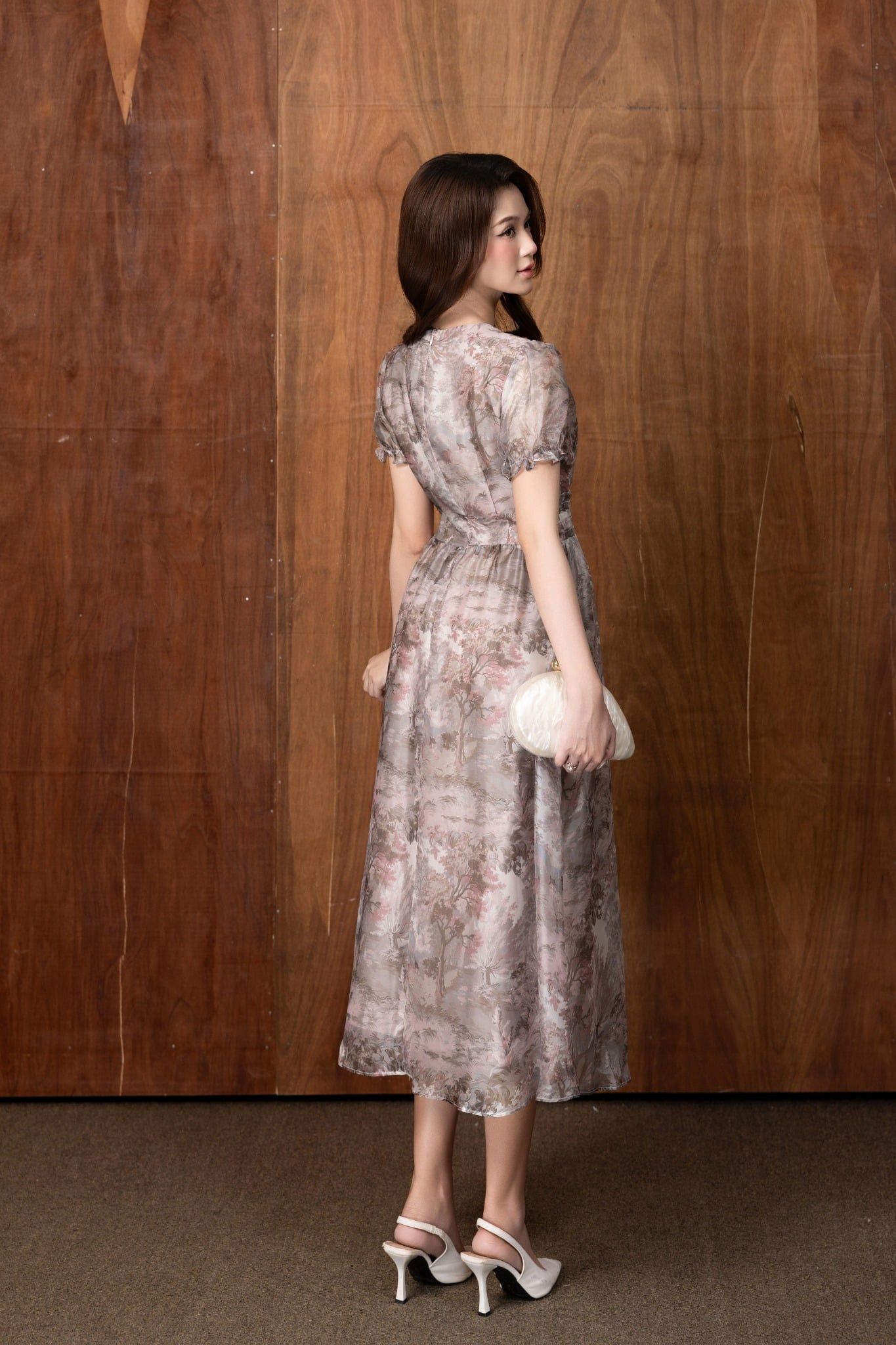 ĐẦM HOẠ TIẾT TAY BỒNG D07232