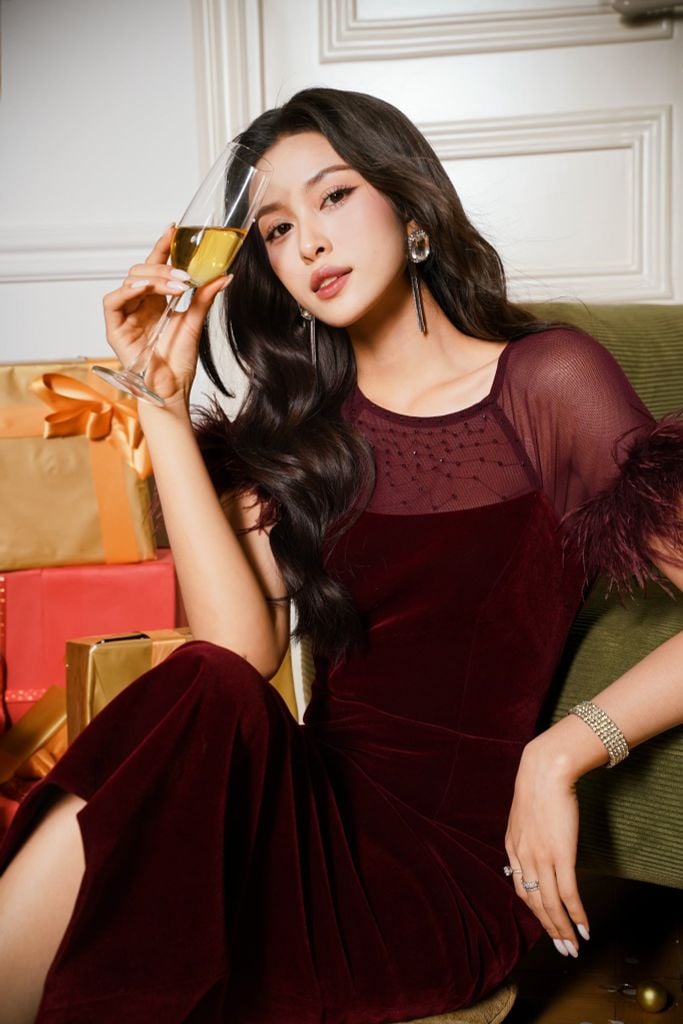  ĐẦM TIỆC NHUNG D07442 