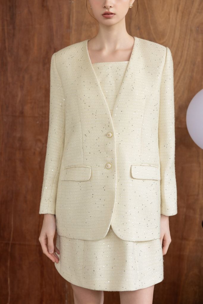  ÁO KHOÁC DẠ TWEED TRẮNG AK07552 