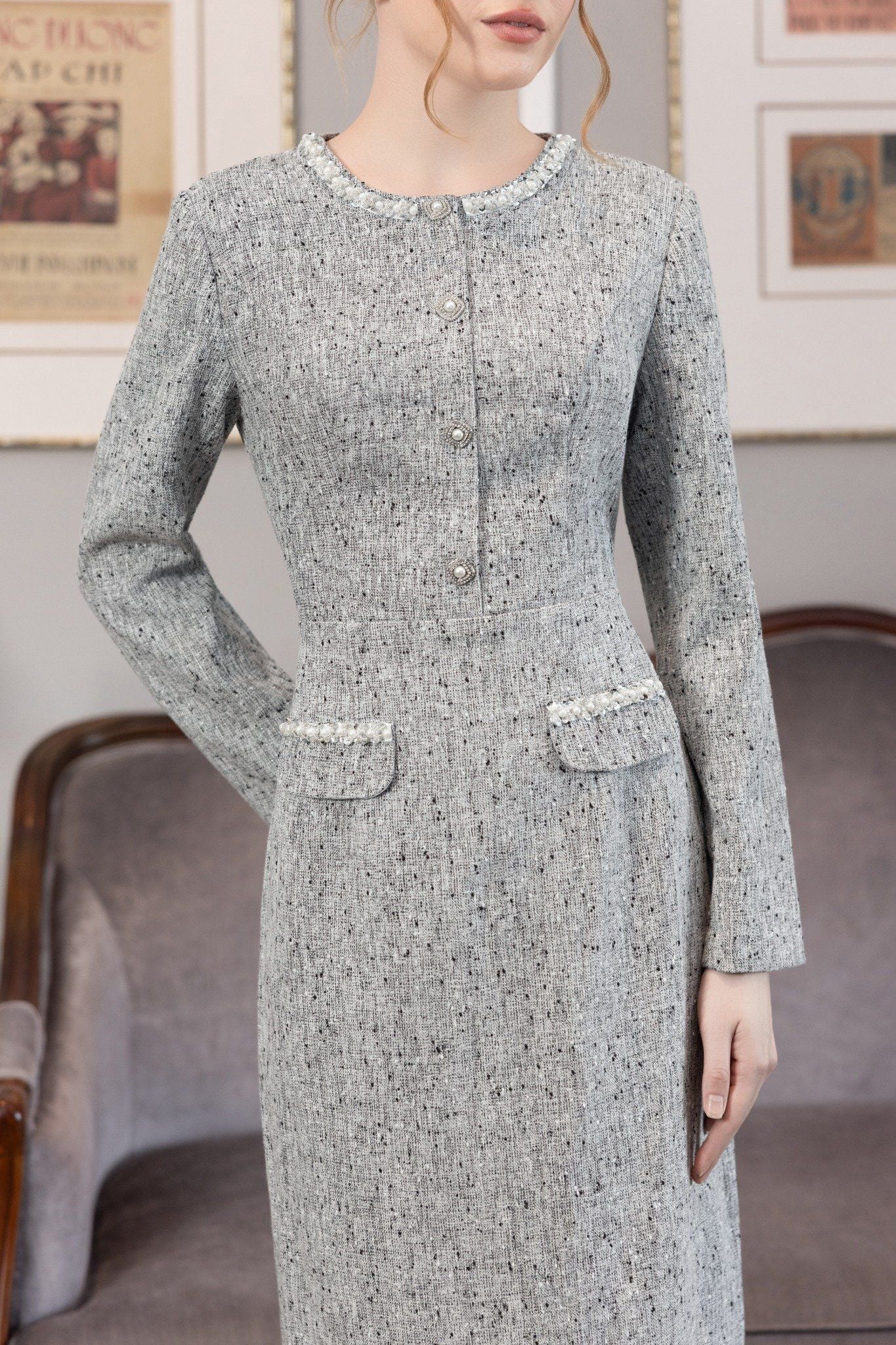 ĐẦM DẠ ĐÍNH NGỌC D07602