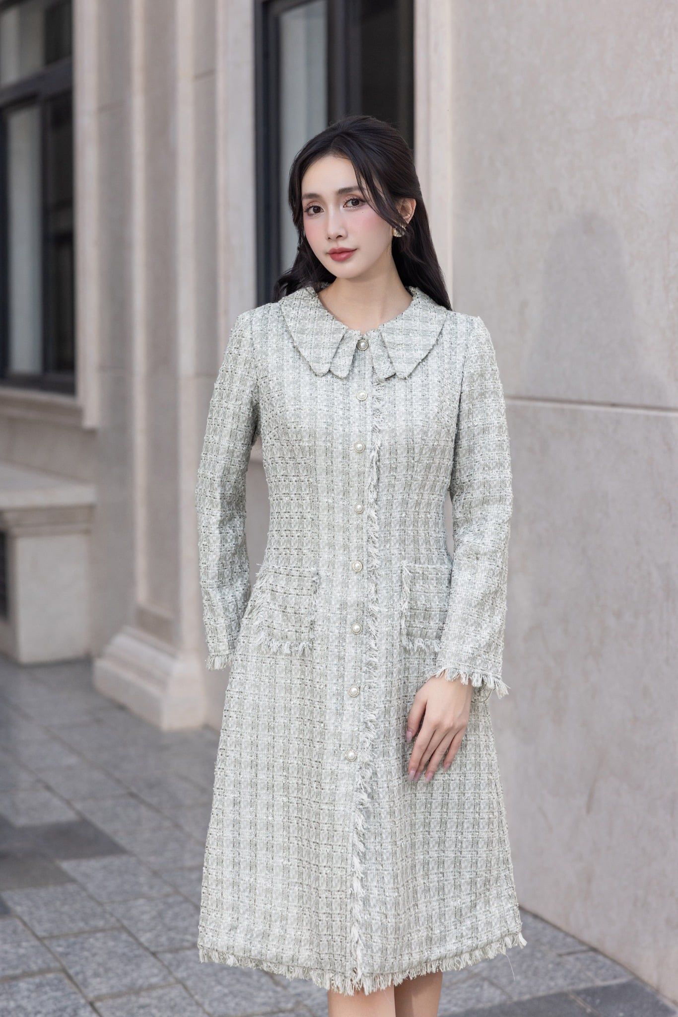 ĐẦM DẠ ĐÍNH KHUY NGỌC D07882