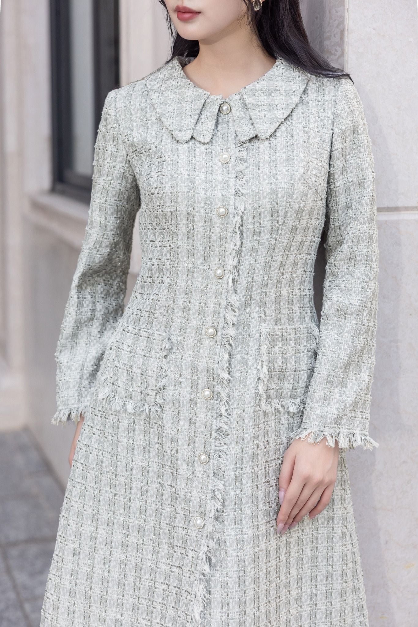 ĐẦM DẠ ĐÍNH KHUY NGỌC D07882