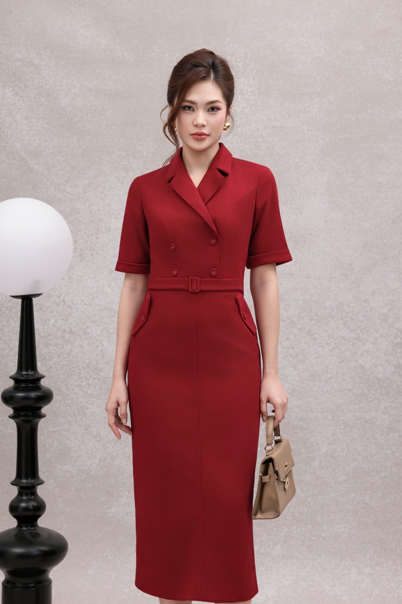 ĐẦM ĐỎ CỔ VEST D07932