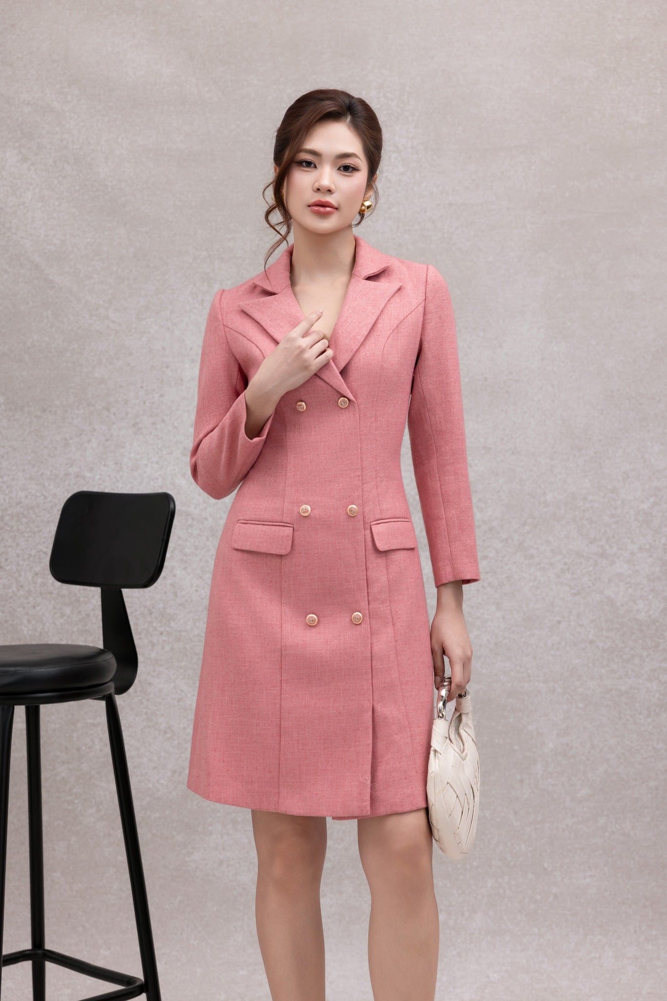 ĐẦM DẠ TWEED HỒNG D08122