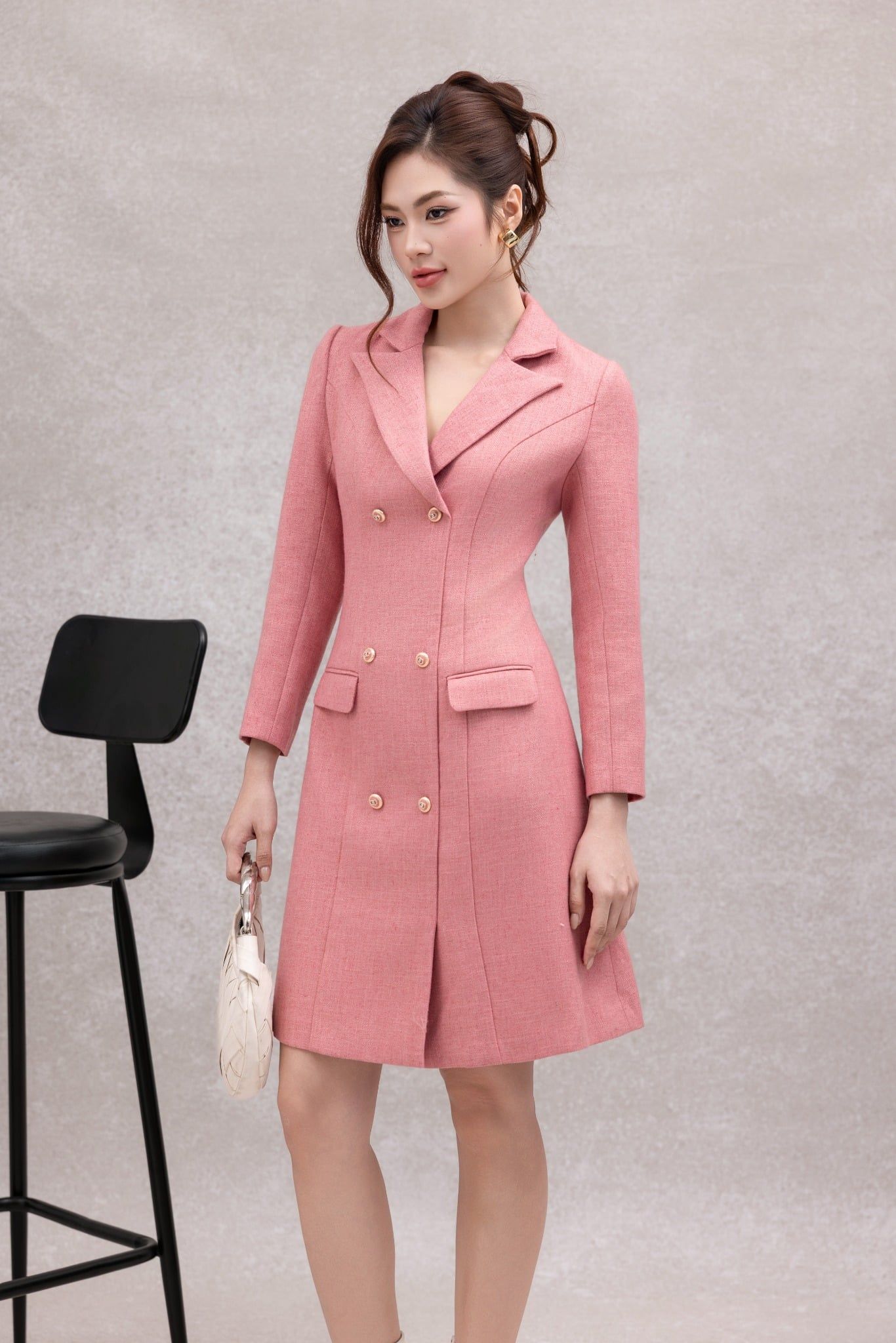 ĐẦM DẠ TWEED HỒNG D08122