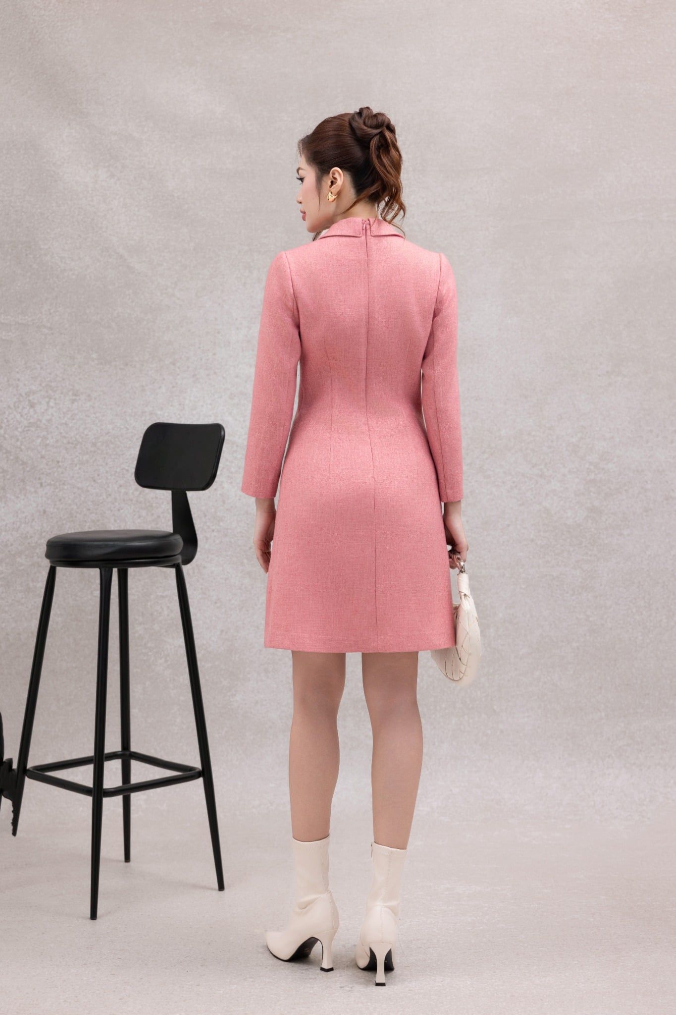 ĐẦM DẠ TWEED HỒNG D08122