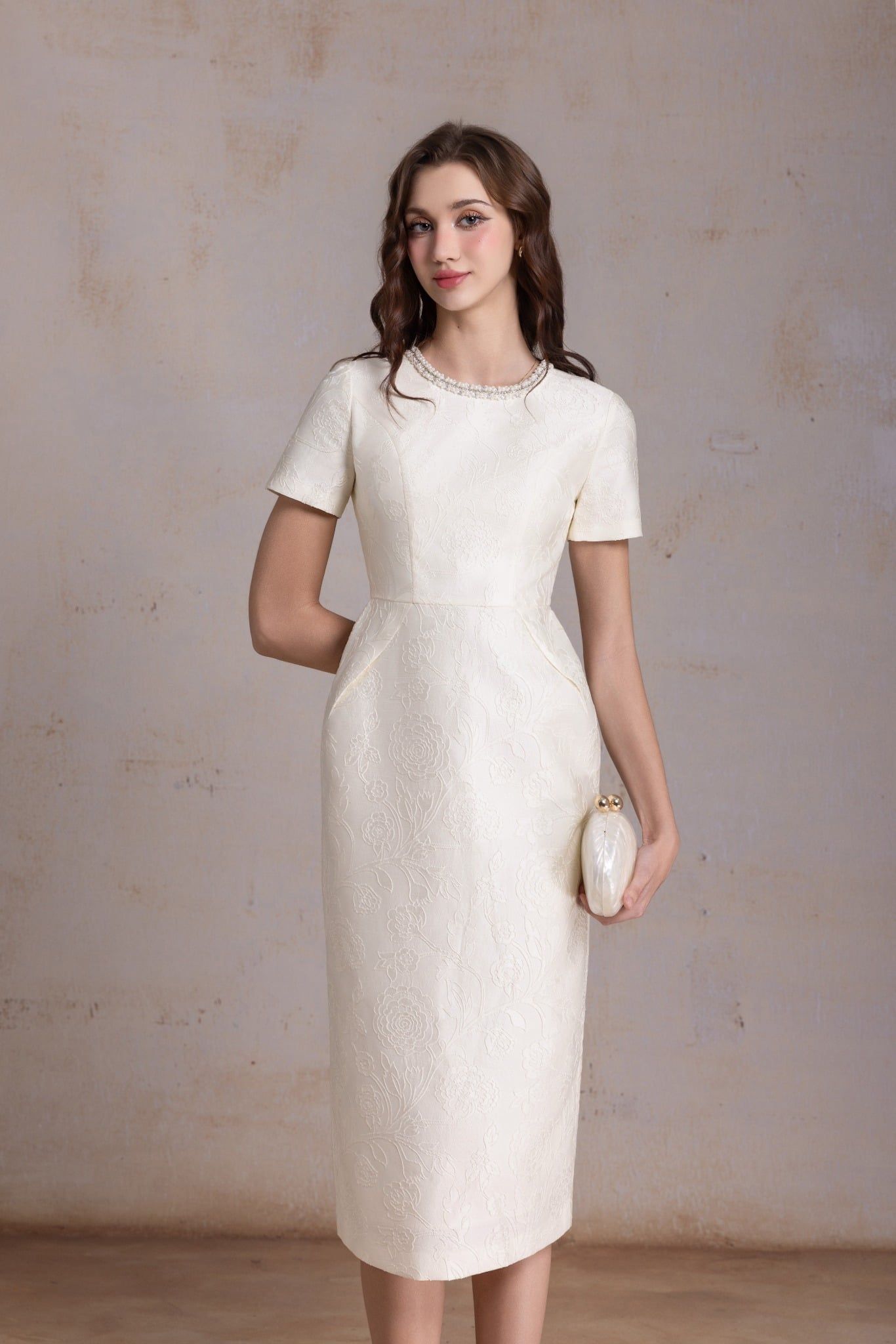 ĐẦM GẤM CỔ NGỌC D08132