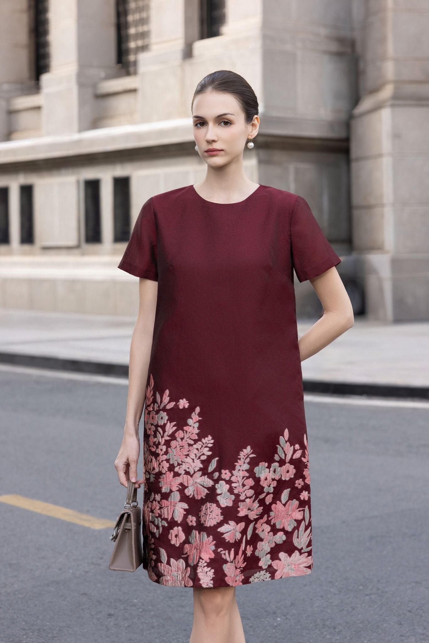 ĐẦM SUÔNG ĐỎ PHỐI HOA D08622