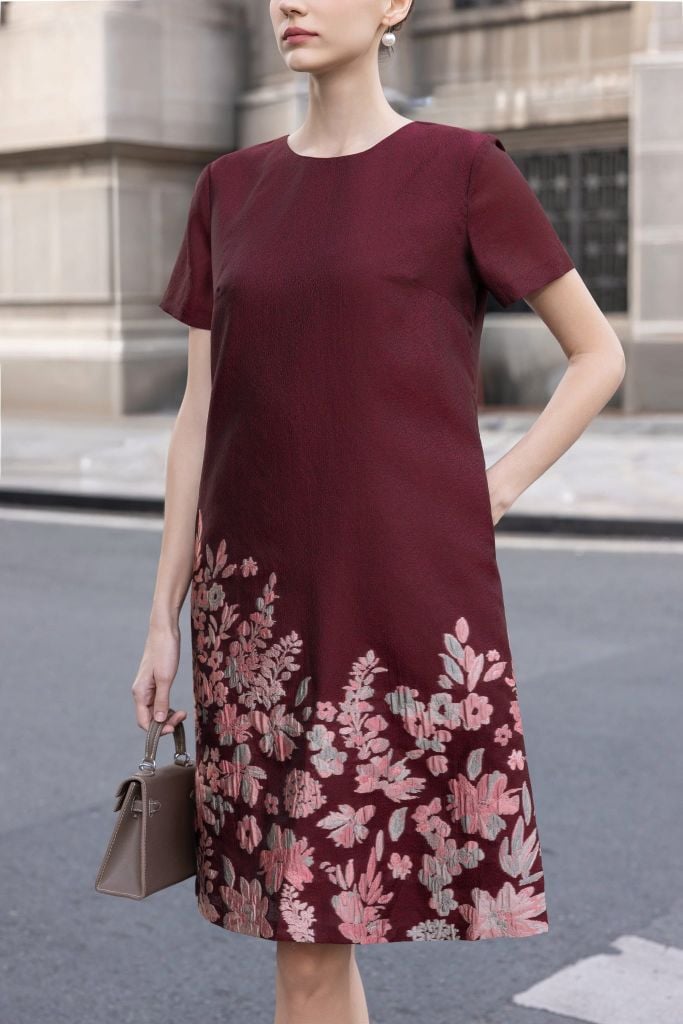  ĐẦM SUÔNG ĐỎ PHỐI HOA D08622 