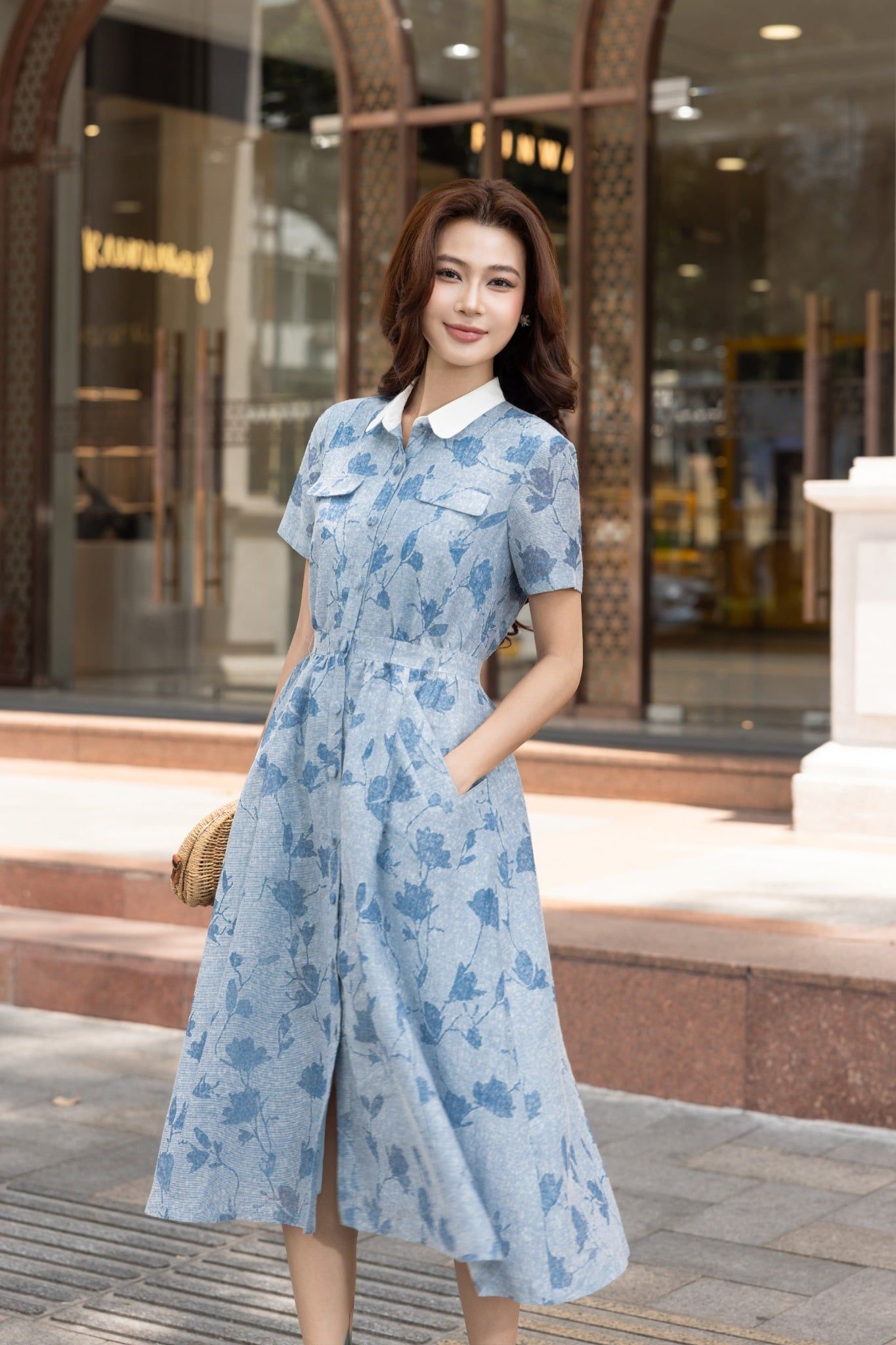 ĐẦM HOẠ TIẾT CỔ BẺ D09862