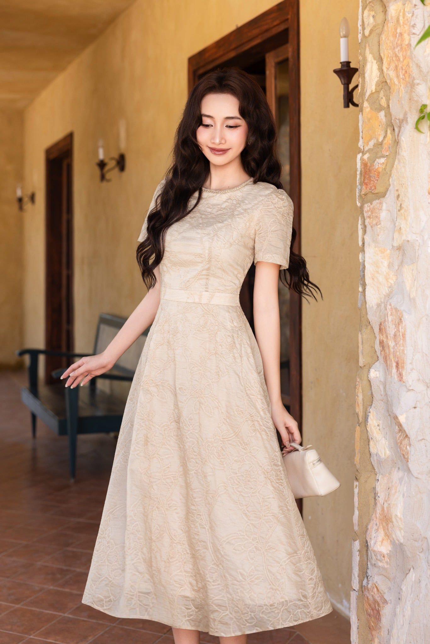 ĐẦM TƠ THÊU HOA NỔI D10152