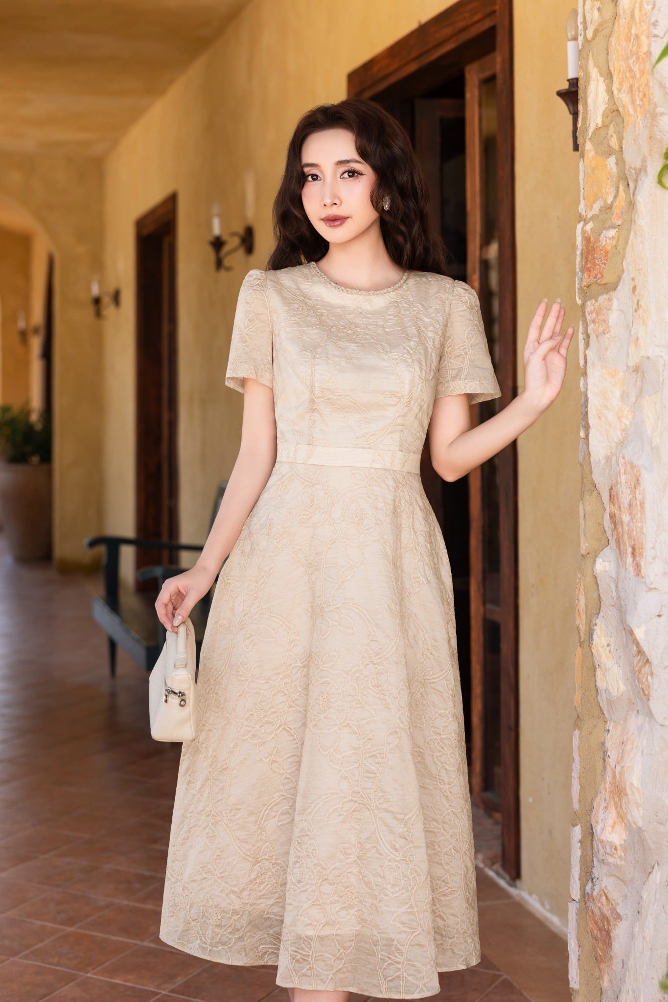 ĐẦM TƠ THÊU HOA NỔI D10152