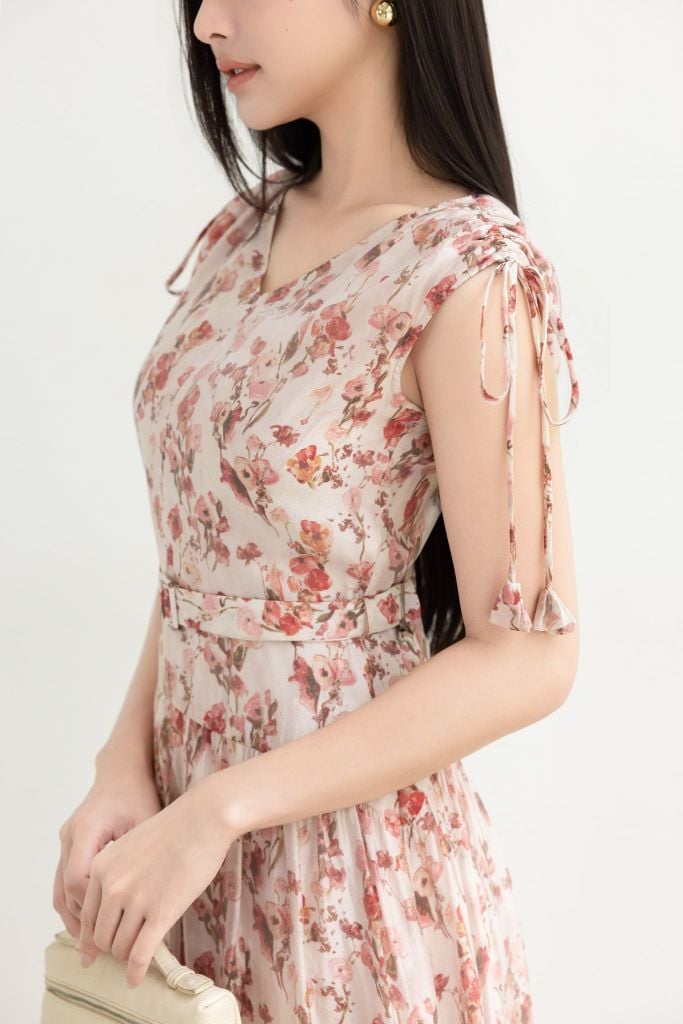 ĐẦM TƠ HOA RÚT VAI D10352 