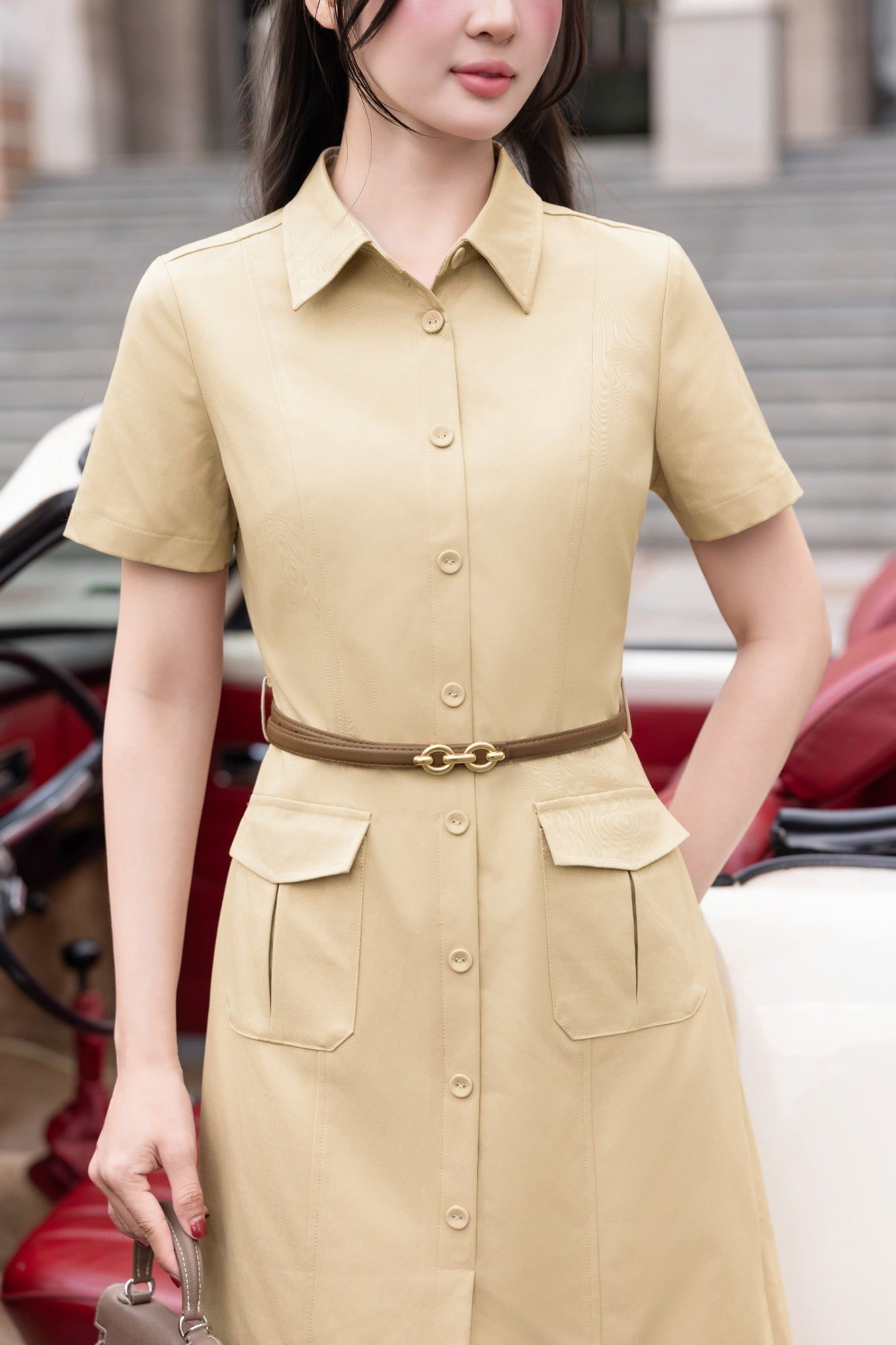 ĐẦM KAKI XẺ TRƯỚC D10642