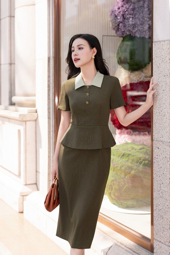  ĐẦM PEPLUM KẺ D10902 