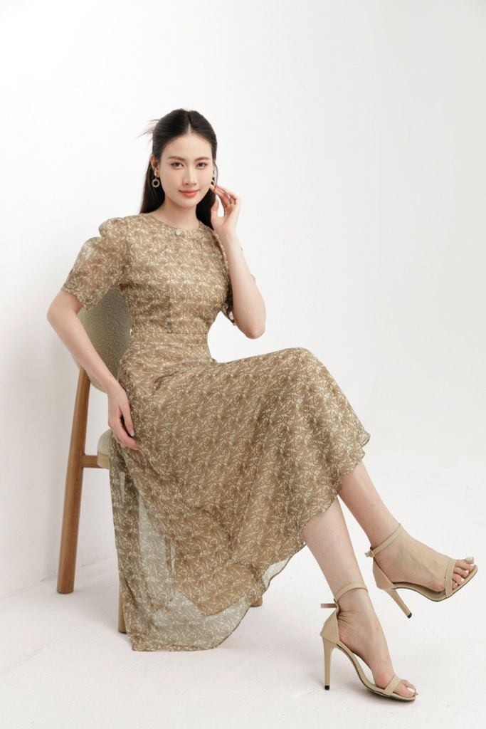  ĐẦM VOAN HỌA TIẾT D40192 