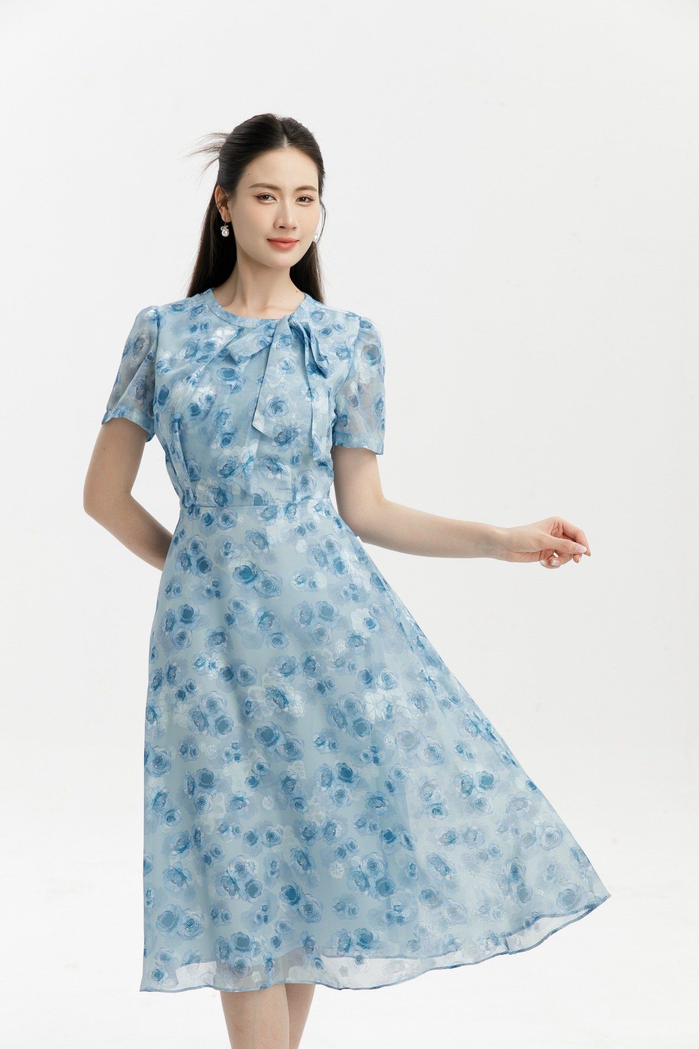 ĐẦM HOA XANH D40252