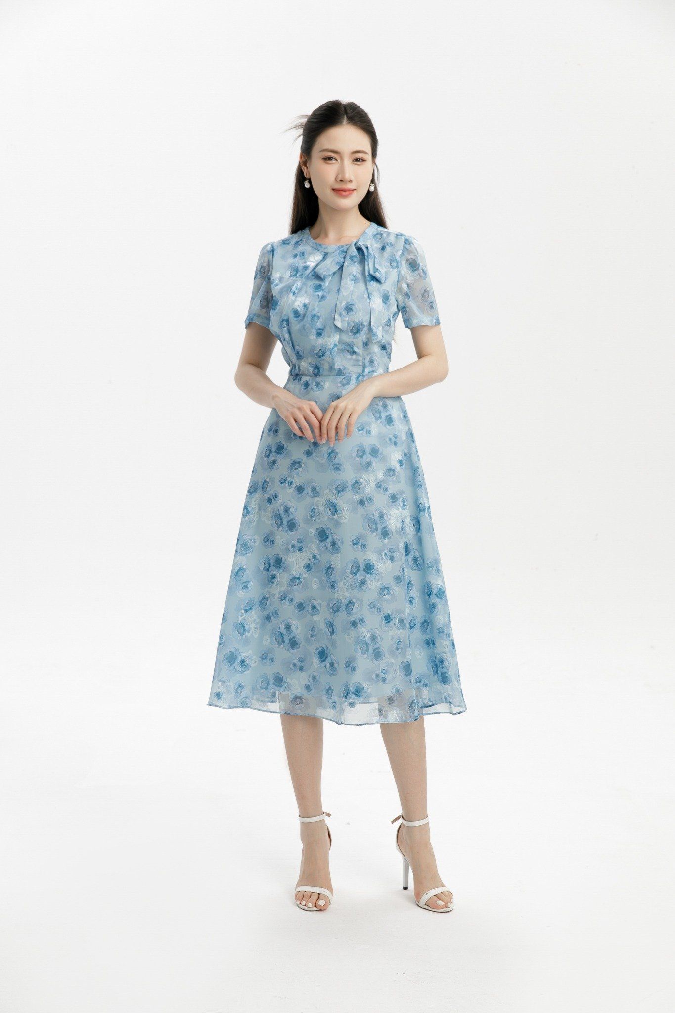 ĐẦM HOA XANH D40252