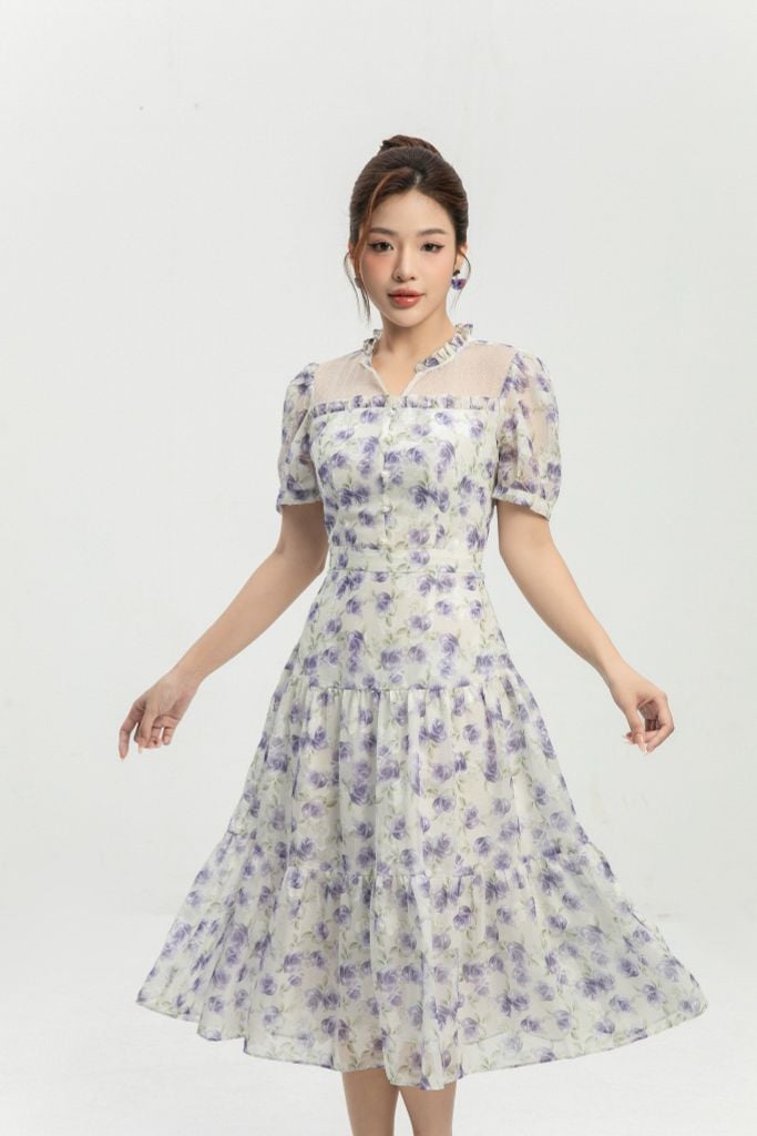  ĐẦM HOA TÍM PHỐI BÈO D40632 