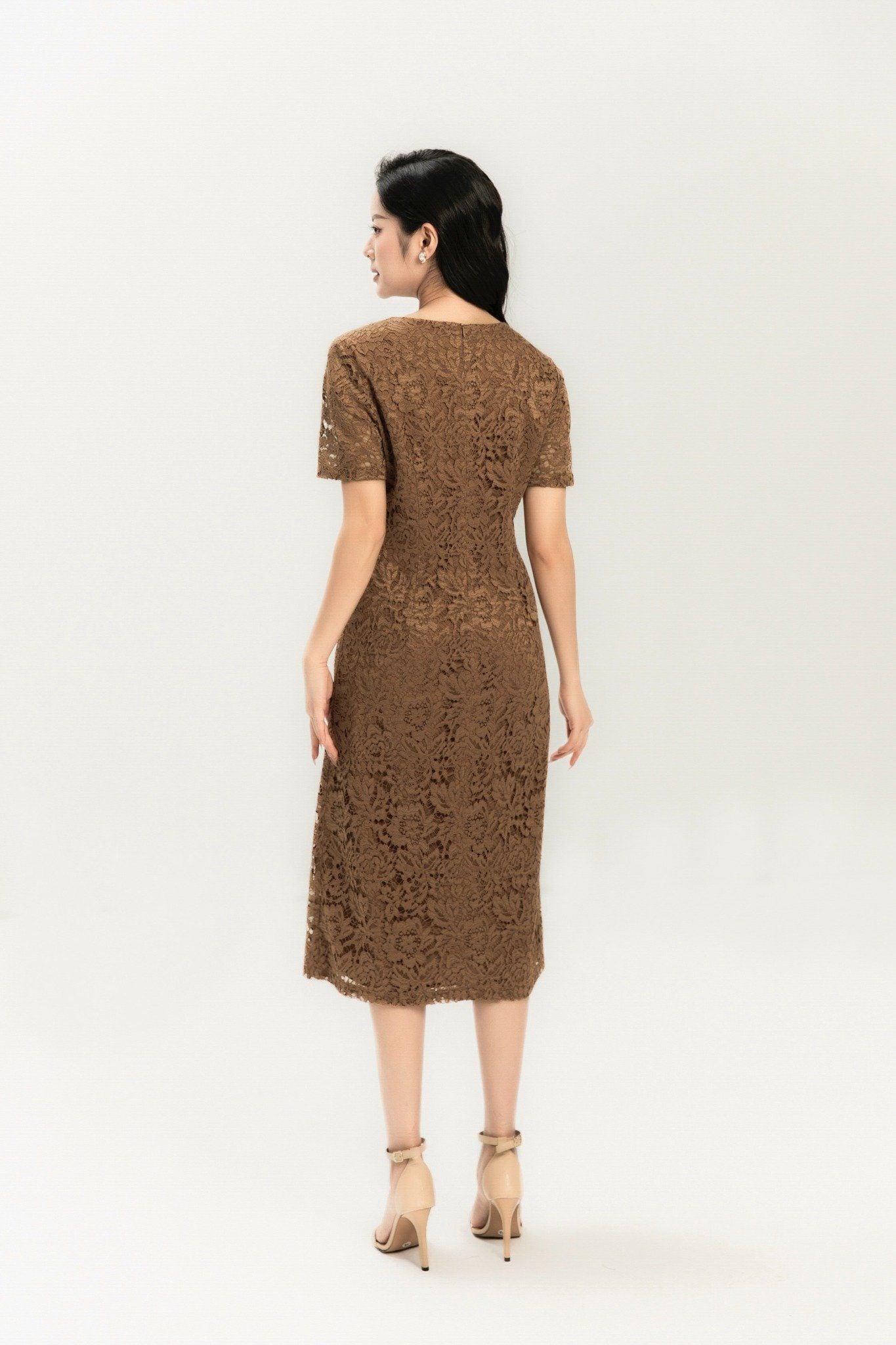 ĐẦM SUÔNG REN NÂU D42892