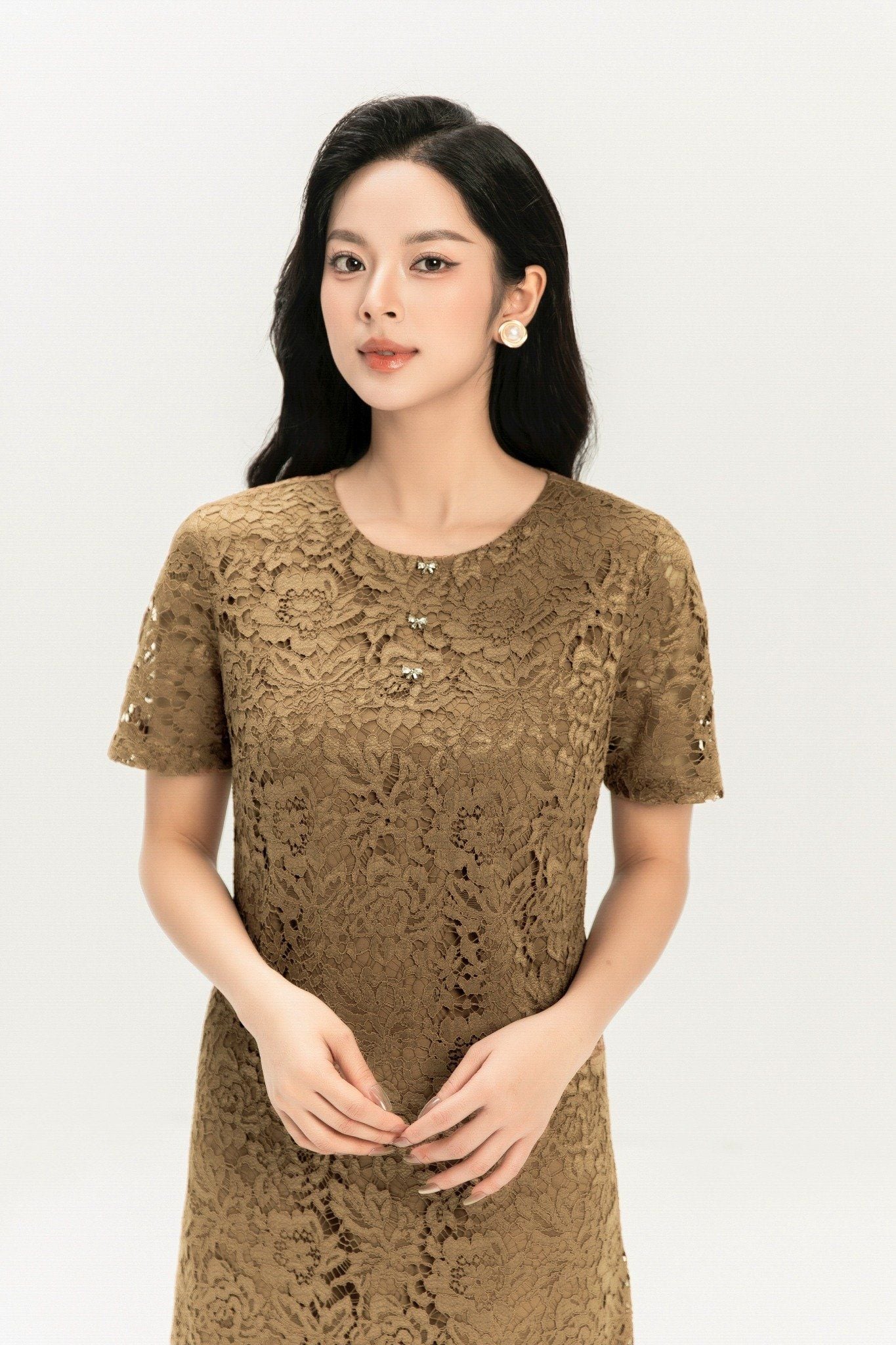 ĐẦM SUÔNG REN NÂU D42892