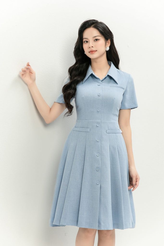  ĐẦM XANH CỔ BẺ D42972 