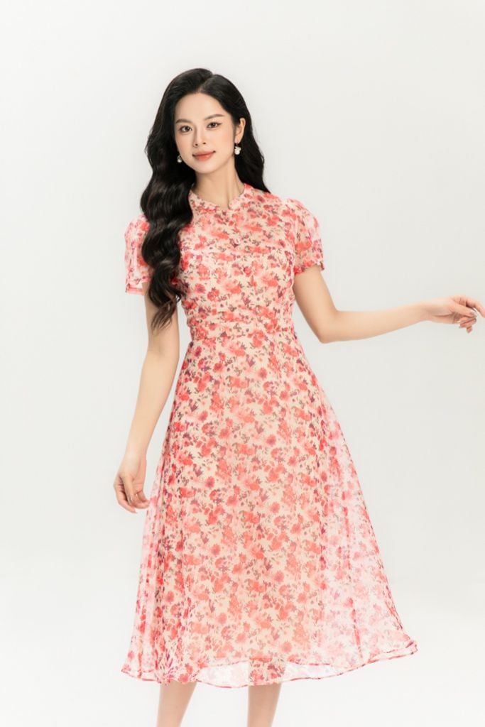  ĐẦM VOAN HOA ĐỎ D43012 