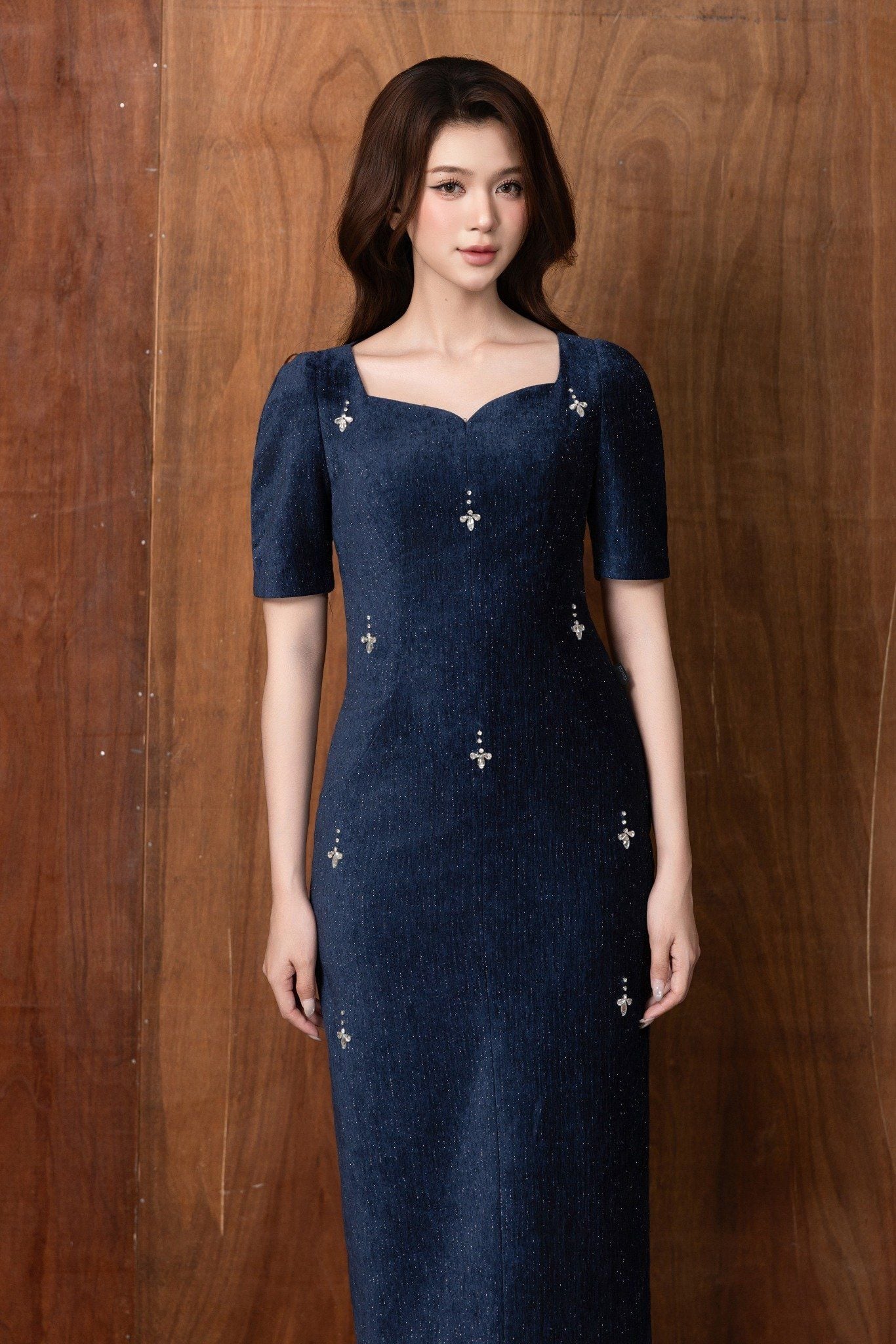 ĐẦM NHUNG ĐÍNH ĐÁ D64112