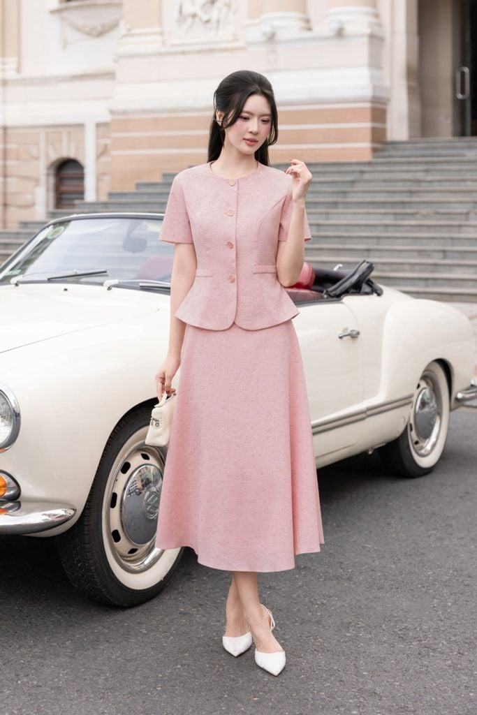  ÁO HỒNG PEPLUM AK10292 