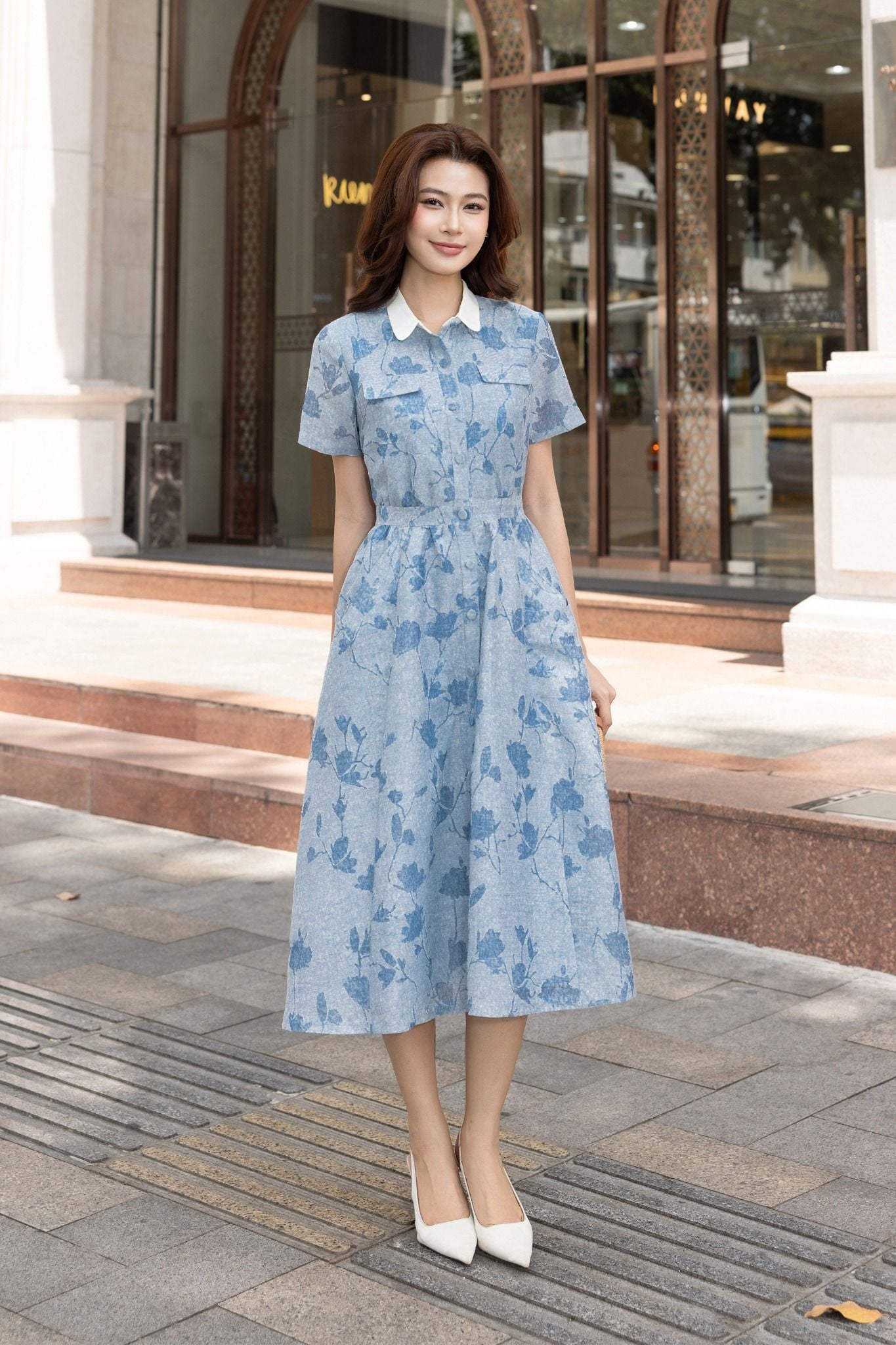 ĐẦM HOẠ TIẾT CỔ BẺ D09862