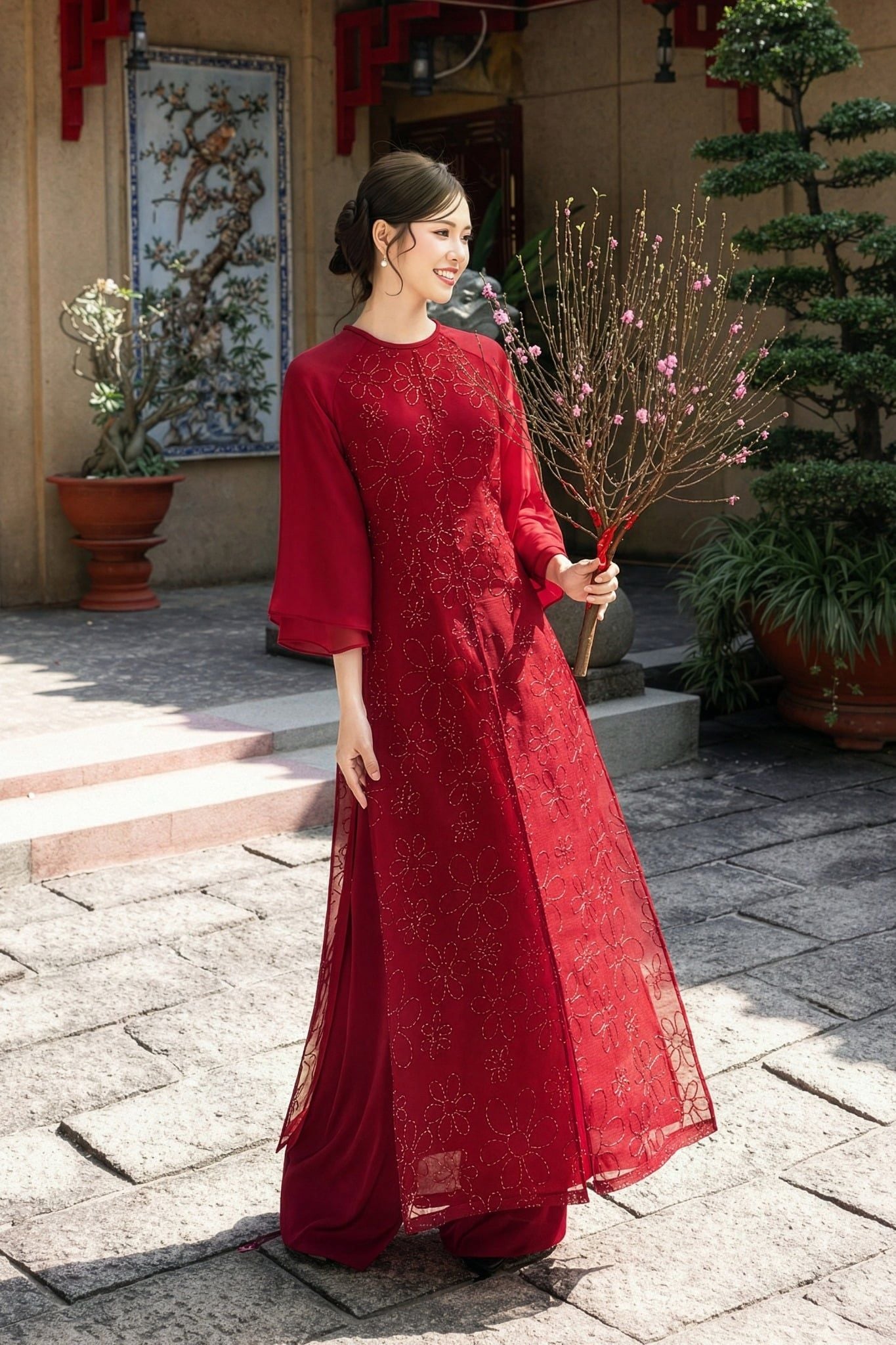 ÁO DÀI THÊU HOA AD08752