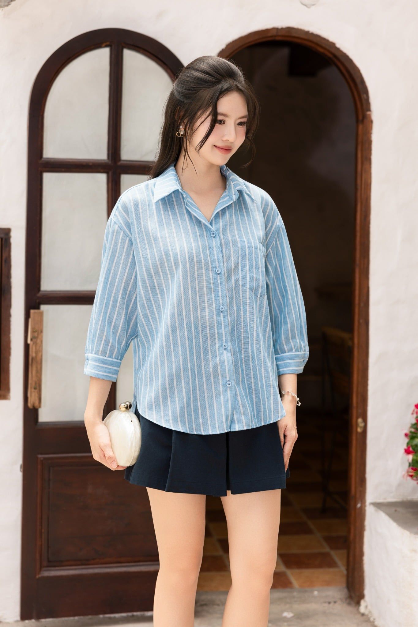 SƠ MI XANH KẺ SM00312