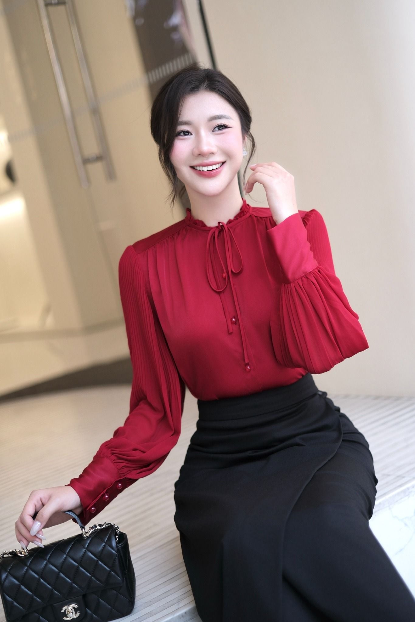 SƠ MI ĐỎ TAY BỒNG SM04542