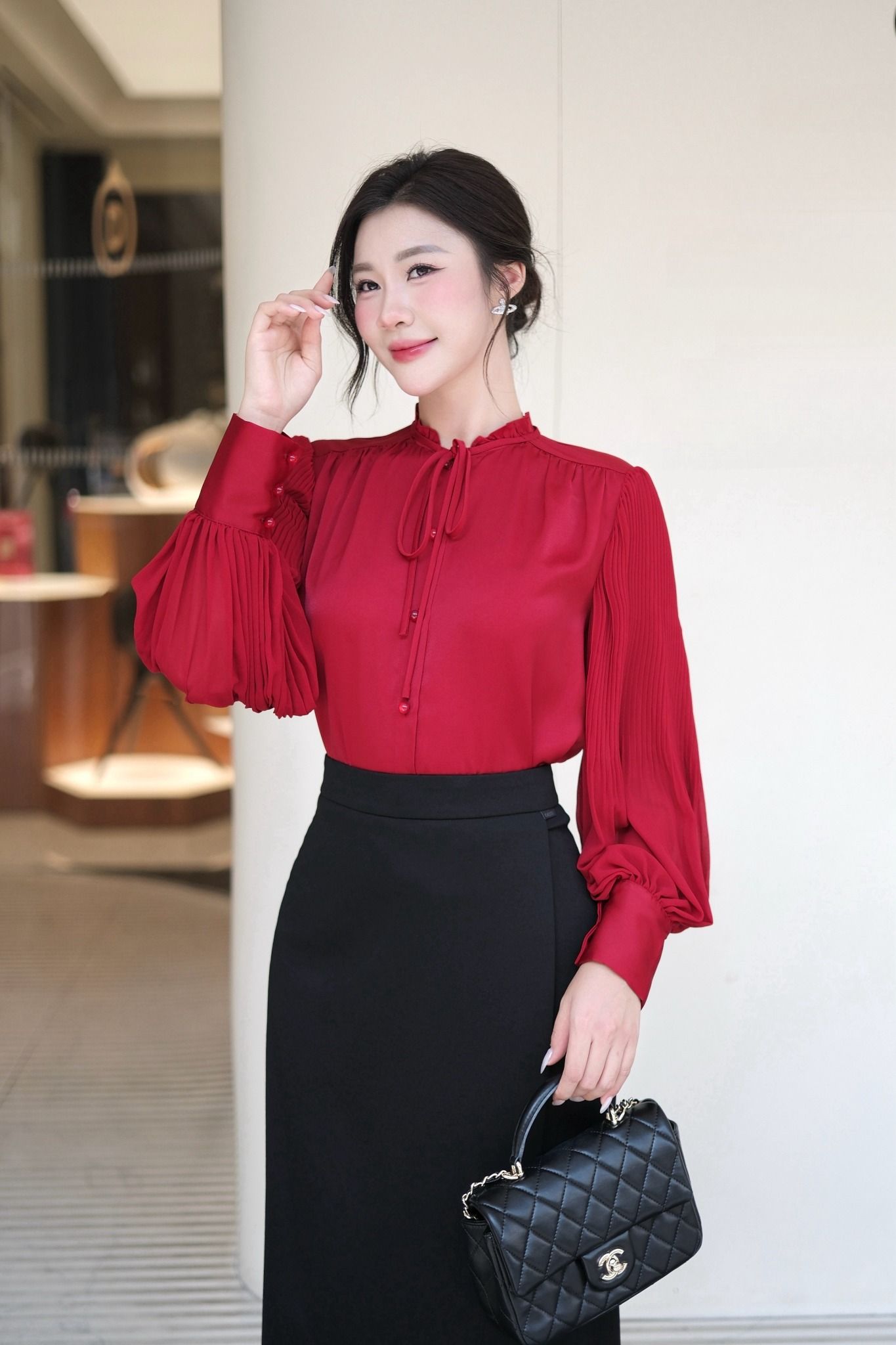 SƠ MI ĐỎ TAY BỒNG SM04542