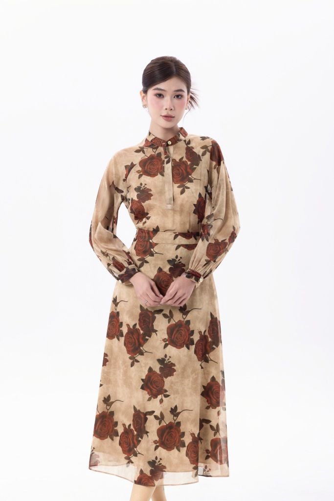  SƠ MI IN HOẠ TIIẾT HOA HỒNG SM05232 