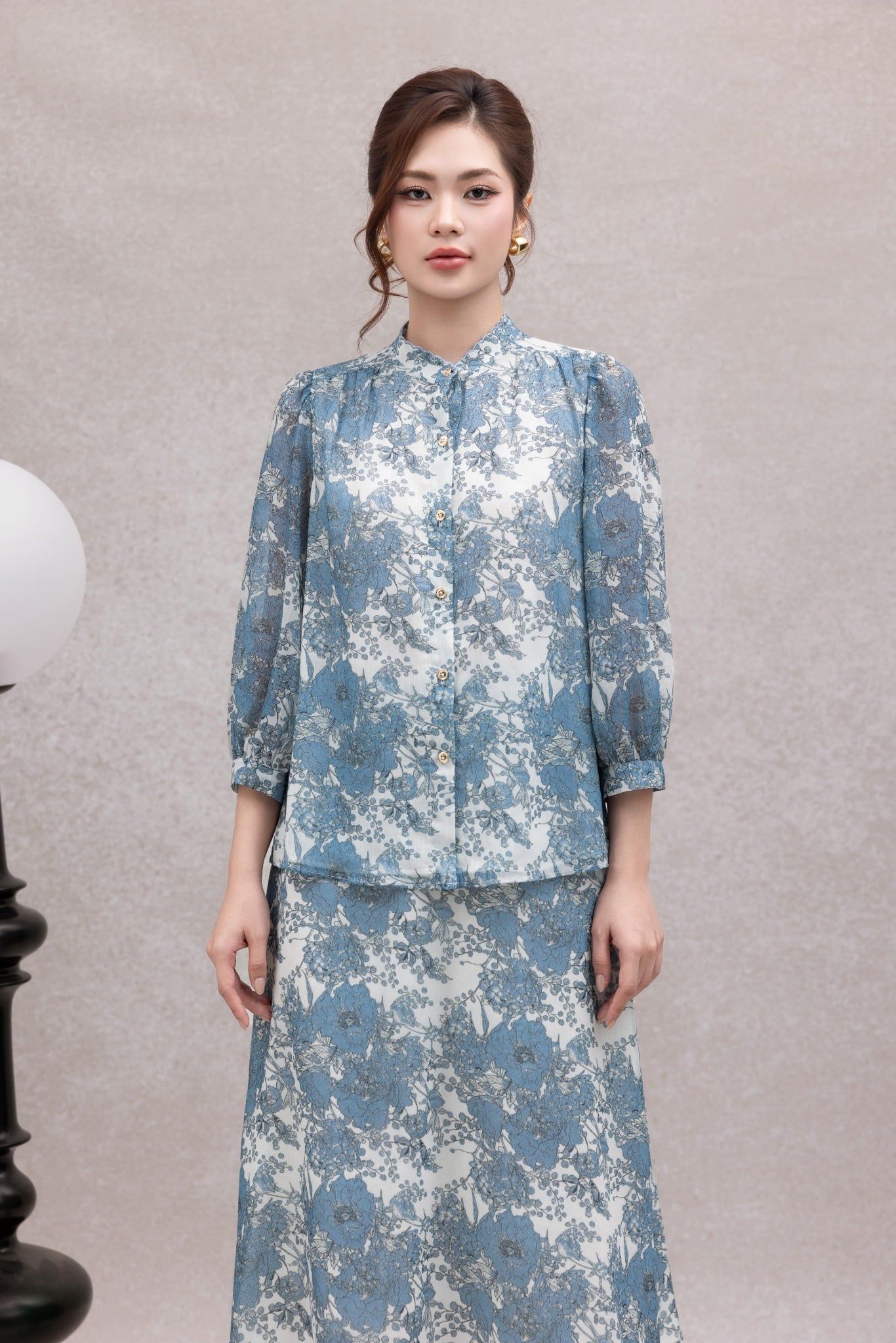 SƠ MI HOA XANH SM07202